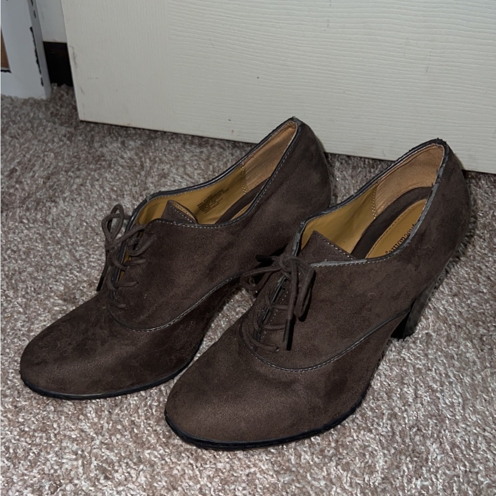 Brown bootie heels